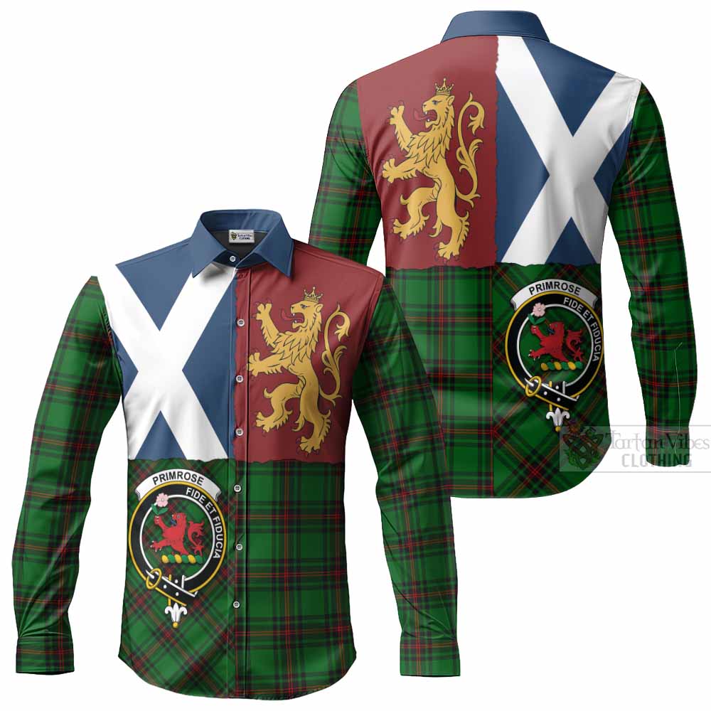 Primrose Crest Tartan Long Sleeve Button Shirts with Lion Rampant Saltire Style