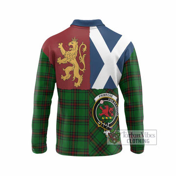 Primrose Crest Tartan Long Sleeve Polo Shirt with Lion Rampant Saltire Style