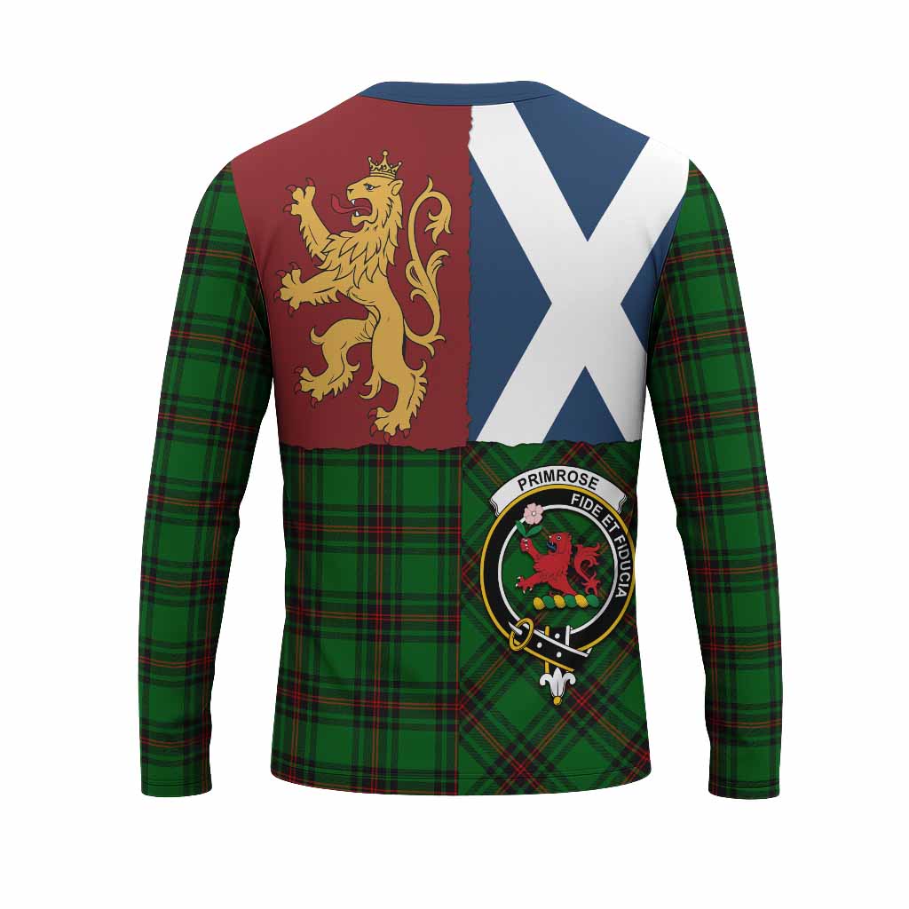 Primrose Crest Tartan Long Sleeve T-Shirt with Lion Rampant Saltire Style