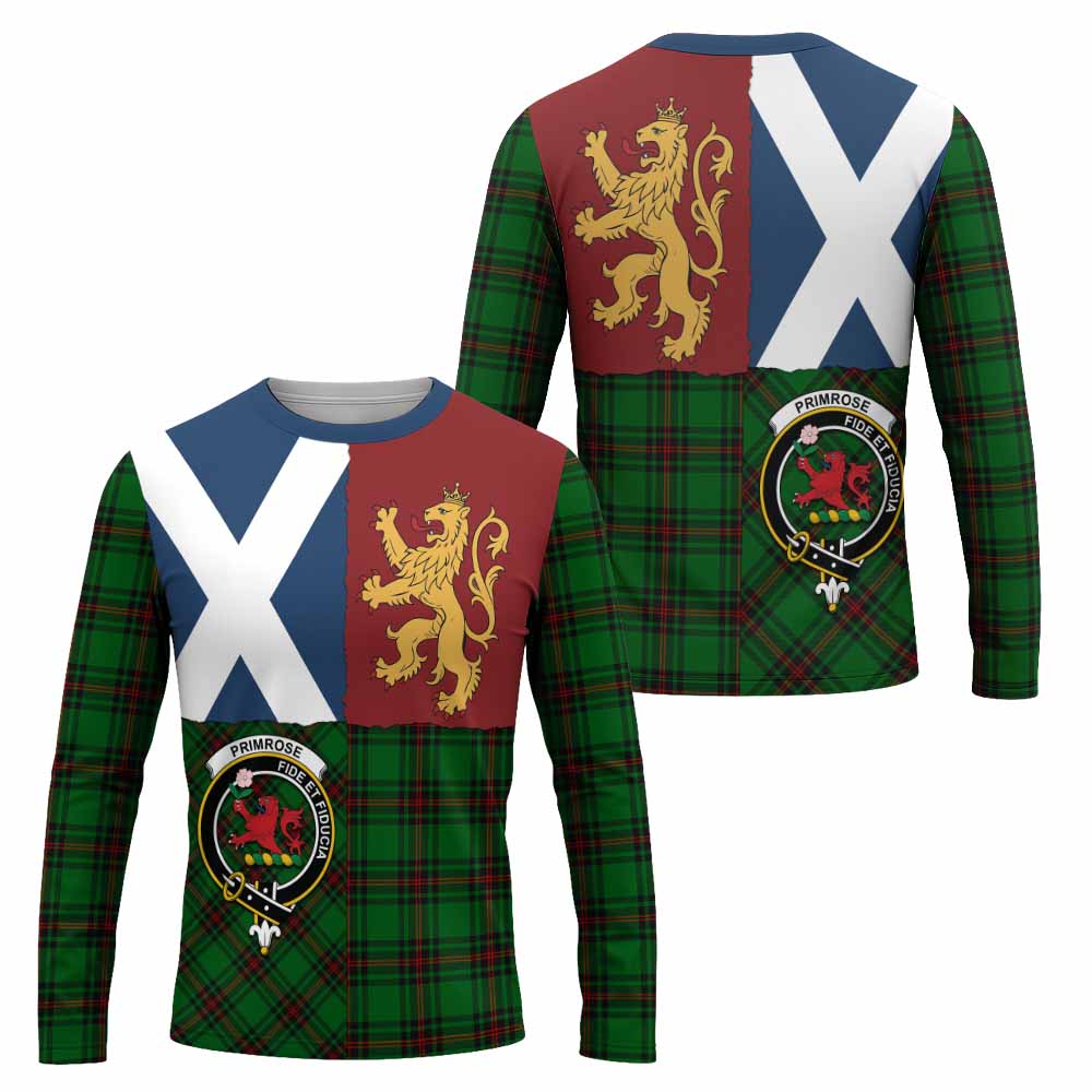 Primrose Crest Tartan Long Sleeve T-Shirt with Lion Rampant Saltire Style