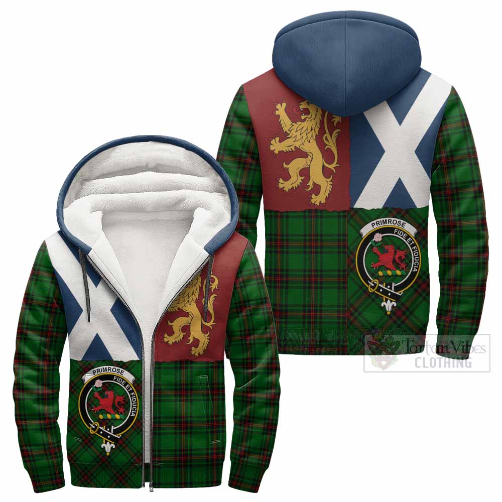 Primrose Crest Tartan Sherpa Hoodie with Lion Rampant Saltire Style