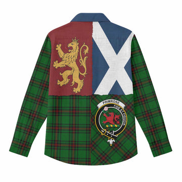 Primrose Crest Tartan Women Casual Shirt with Lion Rampant Saltire Style