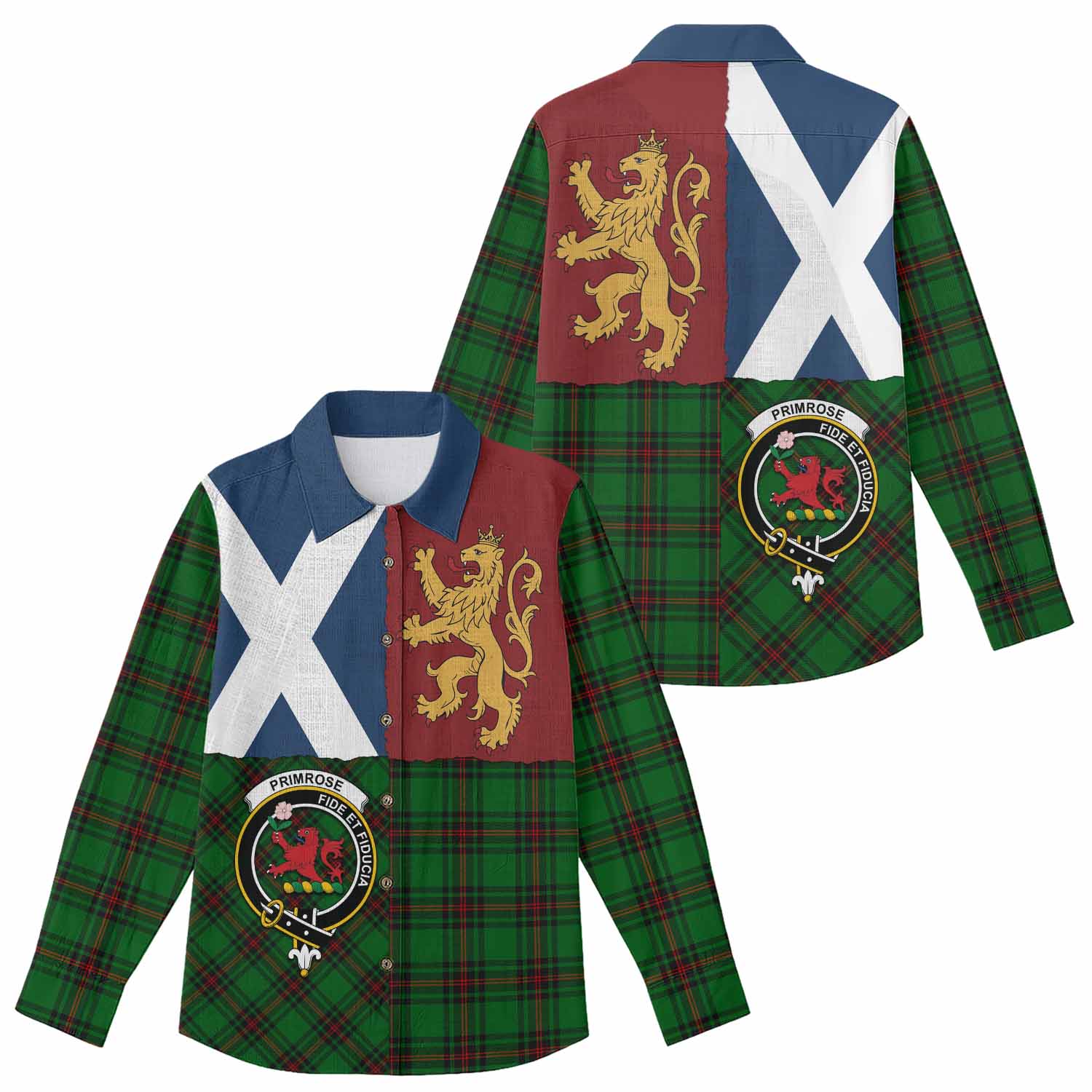 Primrose Crest Tartan Women Casual Shirt with Lion Rampant Saltire Style