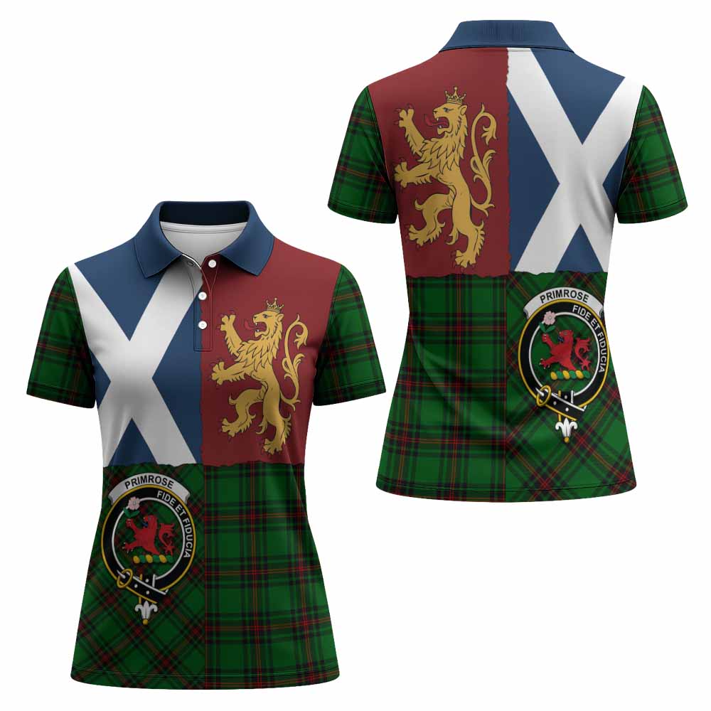 Primrose Crest Tartan Women Polo Shirt with Lion Rampant Saltire Style