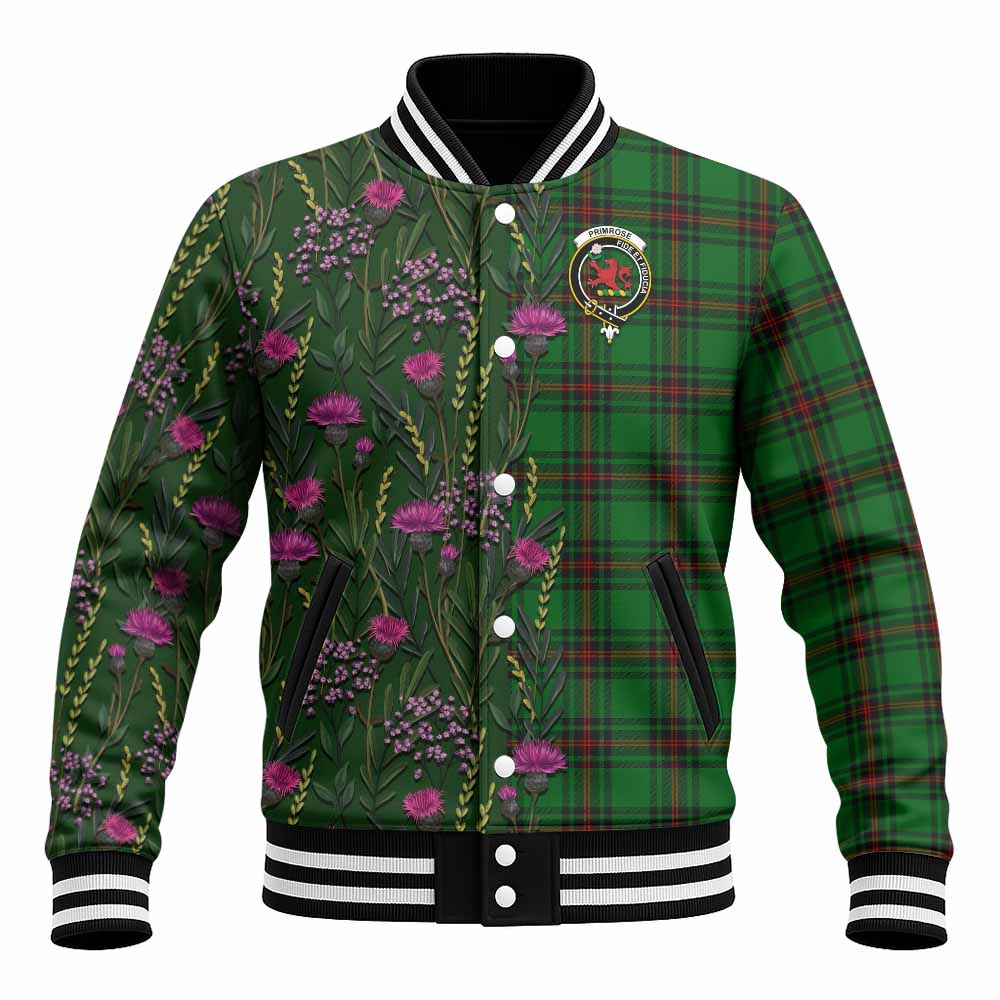 Primrose Family Crest Tartan Baseball Jacket Scottish Thistle Flower Pattern Half Style - Tartan Vibes Clothing