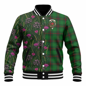 Primrose Family Crest Tartan Baseball Jacket Scottish Thistle Flower Pattern Half Style
