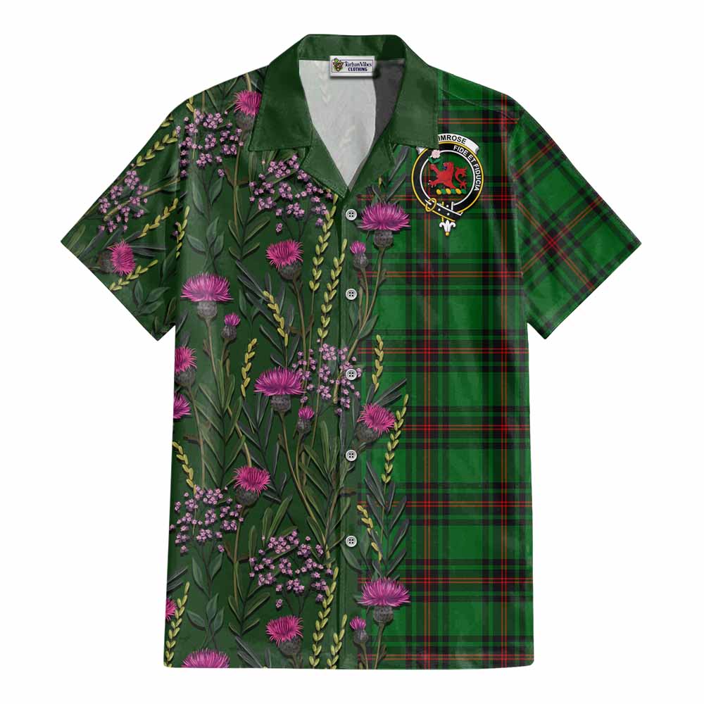 Primrose Family Crest Tartan Cotton Hawaiian Shirt Scottish Thistle Flower Pattern Half Style - Tartan Vibes Clothing