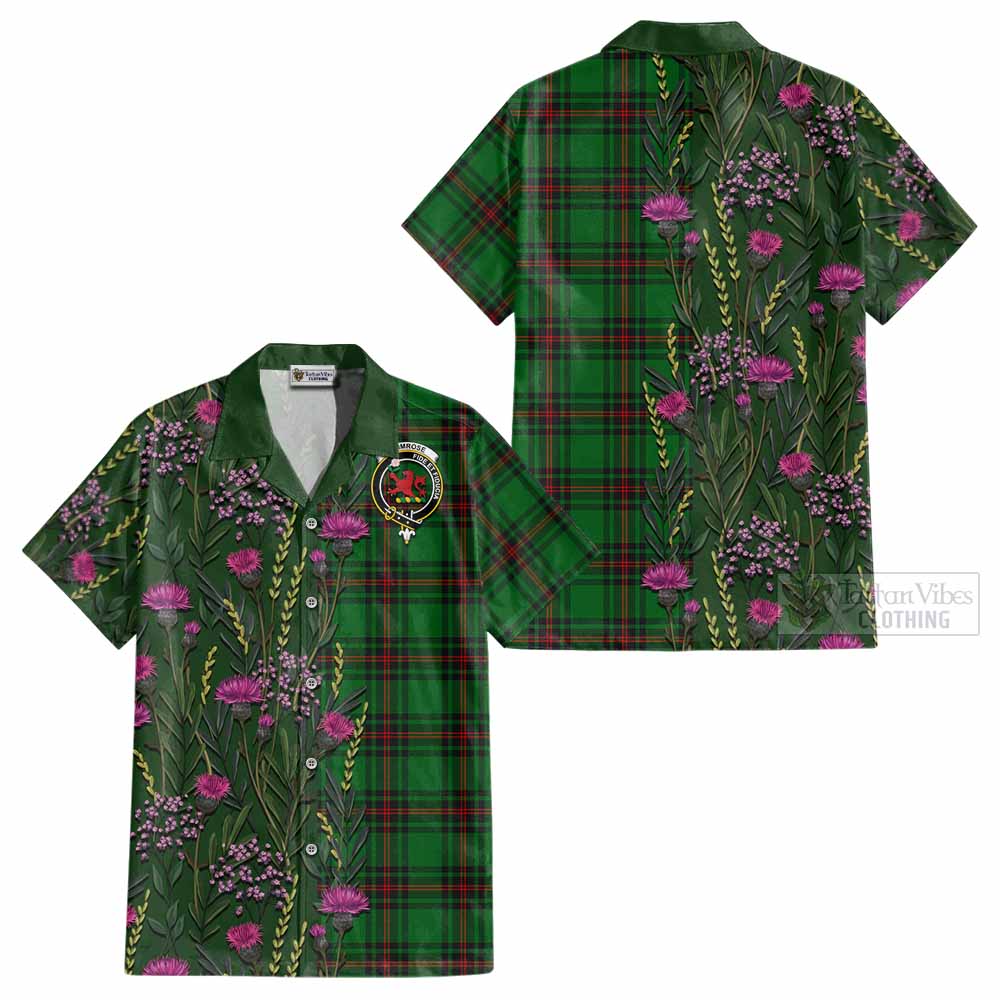 Primrose Family Crest Tartan Cotton Hawaiian Shirt Scottish Thistle Flower Pattern Half Style - Tartan Vibes Clothing