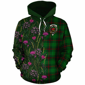 Primrose Family Crest Tartan Cotton Hoodie Scottish Thistle Flower Pattern Half Style