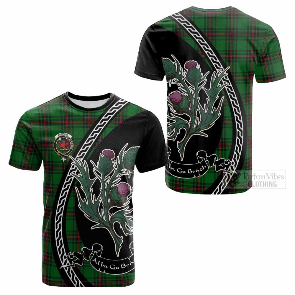 Primrose Family Crest Tartan Cotton T-shirt Alba Thistle Inspired - Tartan Vibes Clothing