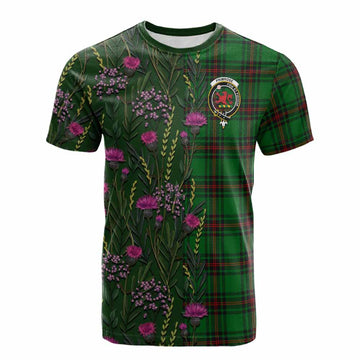 Primrose Family Crest Tartan Cotton T-shirt Scottish Thistle Flower Pattern Half Style - Tartan Vibes Clothing