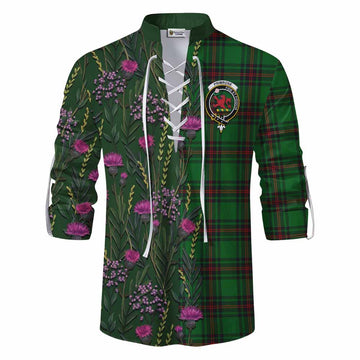 Primrose Family Crest Tartan Ghillie Shirt Scottish Thistle Flower Pattern Half Style