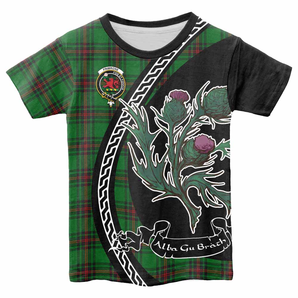 Primrose Family Crest Tartan Kid T-shirt Alba Thistle Inspired - Tartan Vibes Clothing