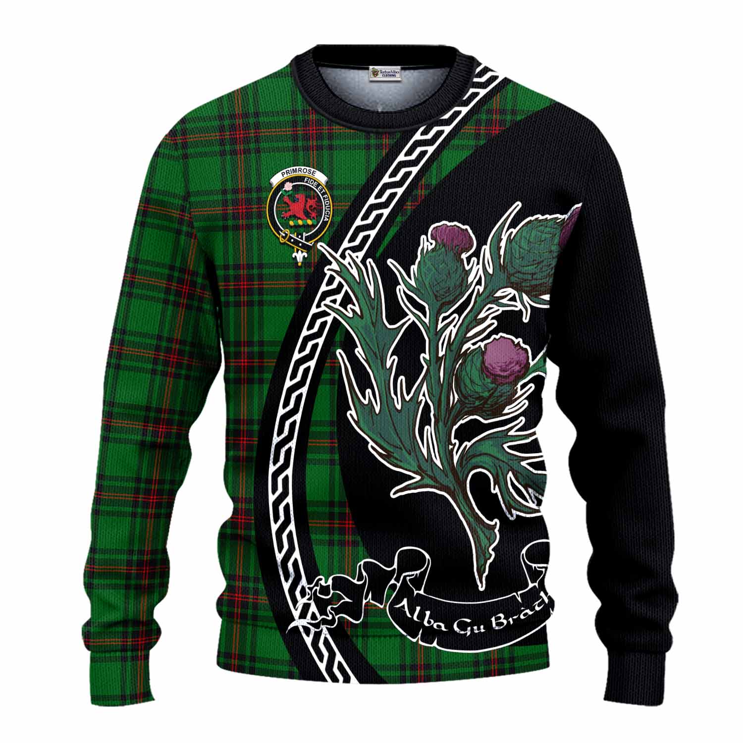 Primrose Family Crest Tartan Knitted Sweater Alba Thistle Inspired - Tartan Vibes Clothing