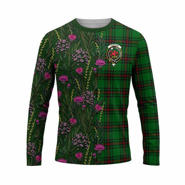 Primrose Family Crest Tartan Long Sleeve T-Shirt Scottish Thistle Flower Pattern Half Style - Tartan Vibes Clothing