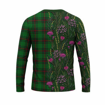 Primrose Family Crest Tartan Long Sleeve T-Shirt Scottish Thistle Flower Pattern Half Style - Tartan Vibes Clothing
