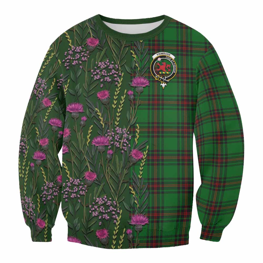 Primrose Family Crest Tartan Sweatshirt Scottish Thistle Flower Pattern Half Style - Tartan Vibes Clothing