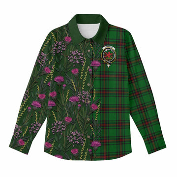 Primrose Family Crest Tartan Women Casual Shirt Scottish Thistle Flower Pattern Half Style