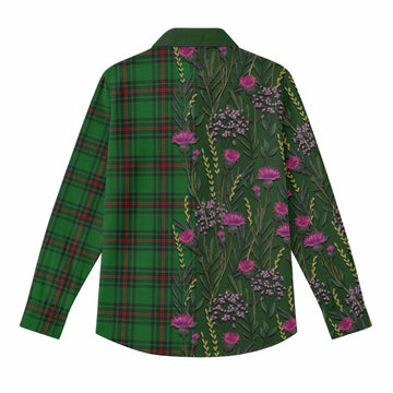 Primrose Family Crest Tartan Women Casual Shirt Scottish Thistle Flower Pattern Half Style