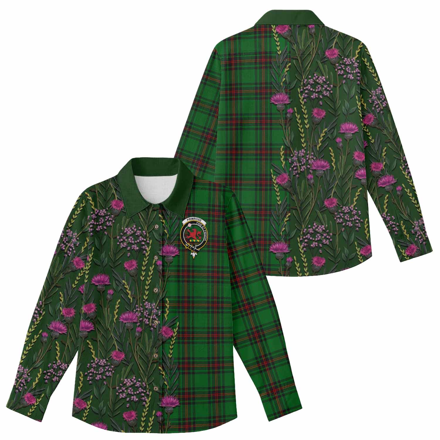 Primrose Family Crest Tartan Women Casual Shirt Scottish Thistle Flower Pattern Half Style - Tartan Vibes Clothing