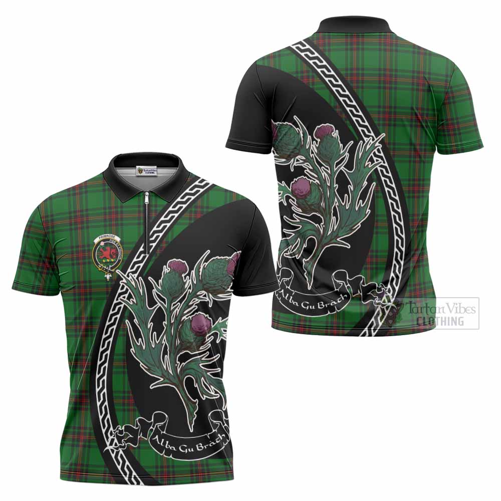 Primrose Family Crest Tartan Zipper Polo Shirt Alba Thistle Inspired - Tartan Vibes Clothing