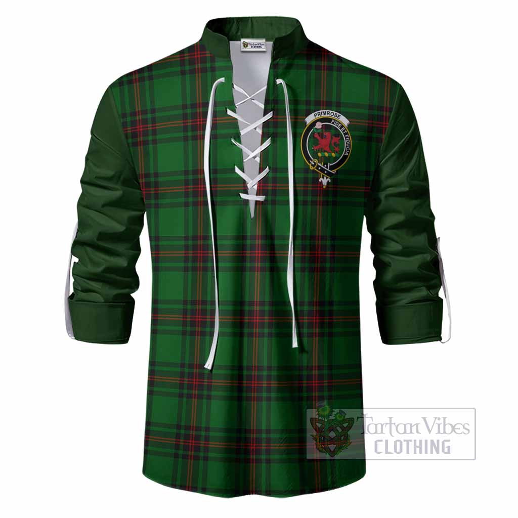 Primrose Tartan Accent Ghillie Shirt with Family Crest