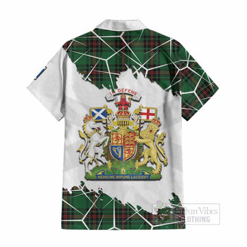Primrose Tartan Cotton Hawaiian Shirt with Family Crest and Lion Rampant Grunge Style