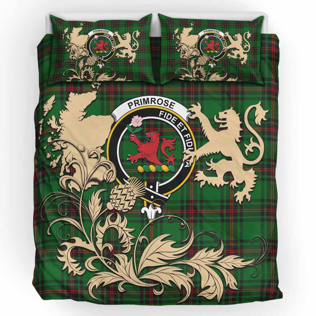 Primrose Tartan Crest Bedding Set with Scottish Iconic Symbols 