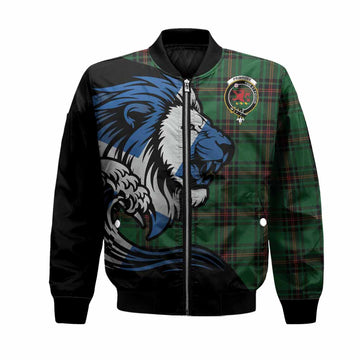 Primrose Tartan Crest Bomber Jacket Scottish Golden Lions Wave Flow