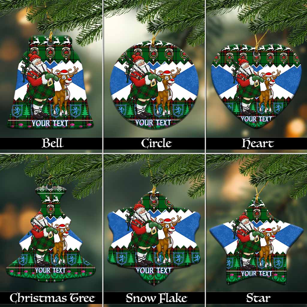 Primrose Tartan Crest Christmas Ceramic Ornament Scotland Santa With Bagpipes Cute Reindeer