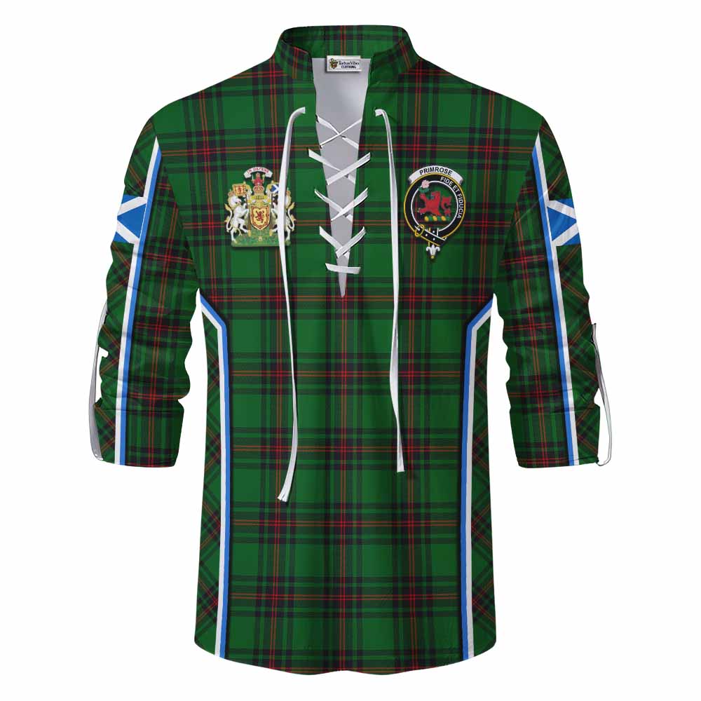 Primrose Tartan Crest Ghillie Kilt Shirt Scotland Coat of Arm Flag Style - Tartan Vibes Clothing