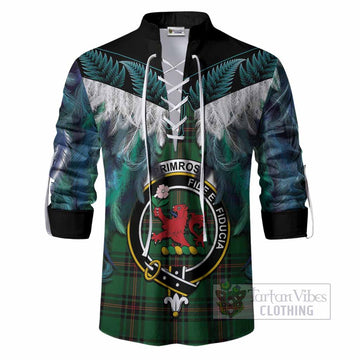 Primrose Tartan Crest Ghillie Shirt New Zealand Maori Korowai Cloak