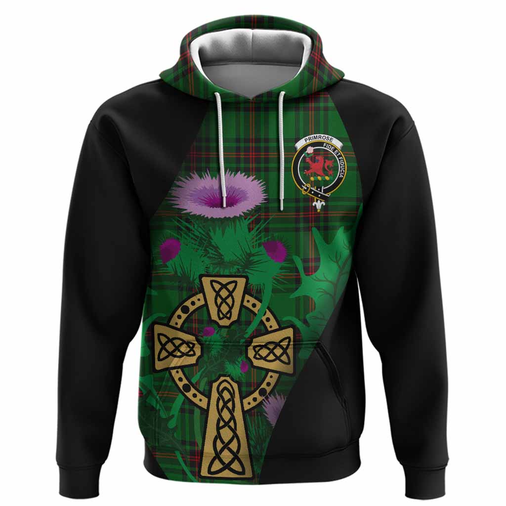 Primrose Tartan Crest Hoodie Celtic Cross Thistle Flowers