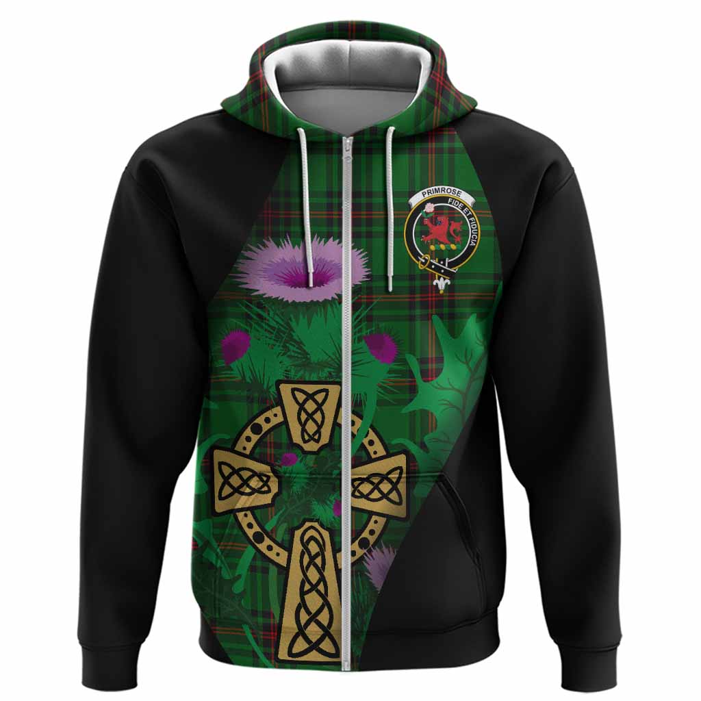 Primrose Tartan Crest Hoodie Celtic Cross Thistle Flowers