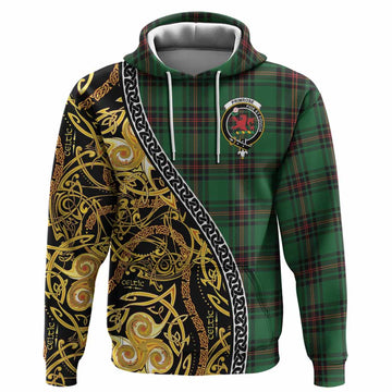 Primrose Tartan Crest Hoodie Celtic Knot and Triple Trickle Spiral Symbols