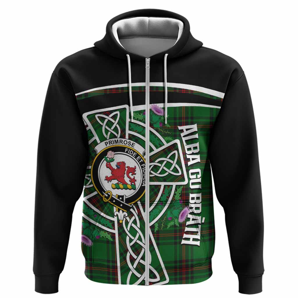 Primrose Tartan Crest Hoodie Scottish Thistle Celtic Cross Alba Gu Brath