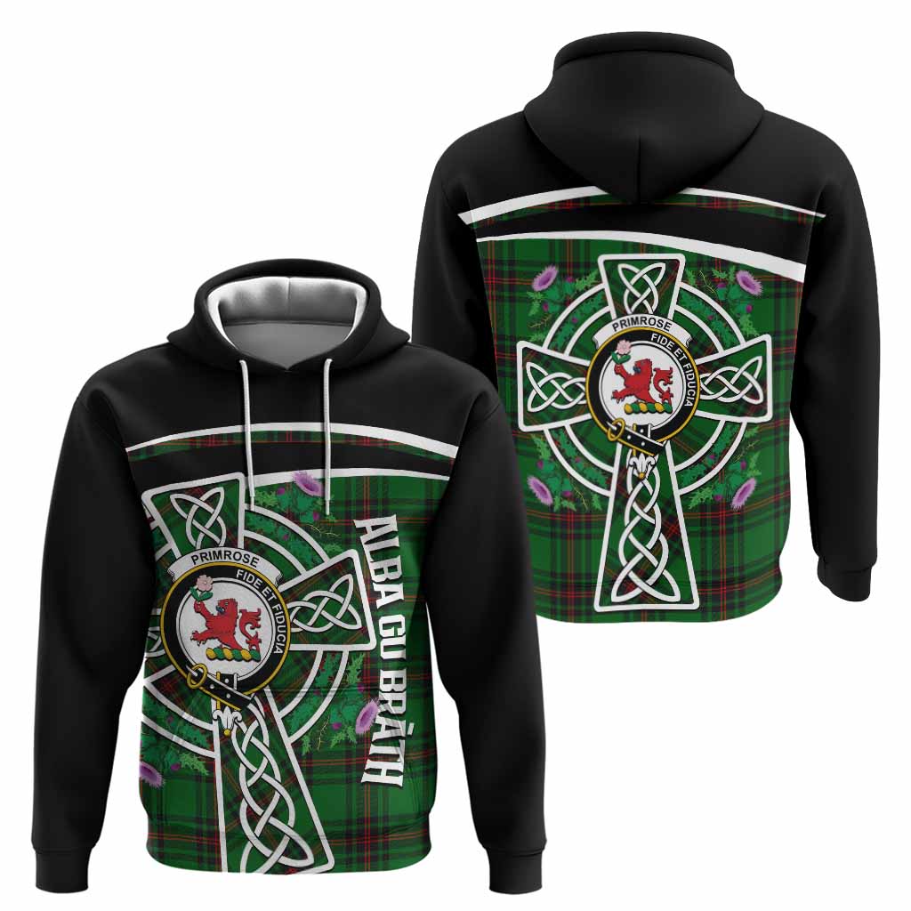 Primrose Tartan Crest Hoodie Scottish Thistle Celtic Cross Alba Gu Brath