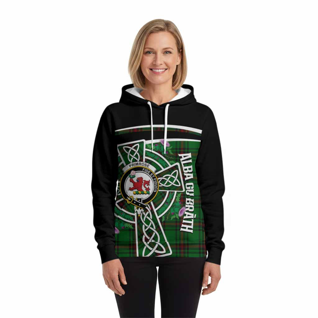 Primrose Tartan Crest Hoodie Scottish Thistle Celtic Cross Alba Gu Brath