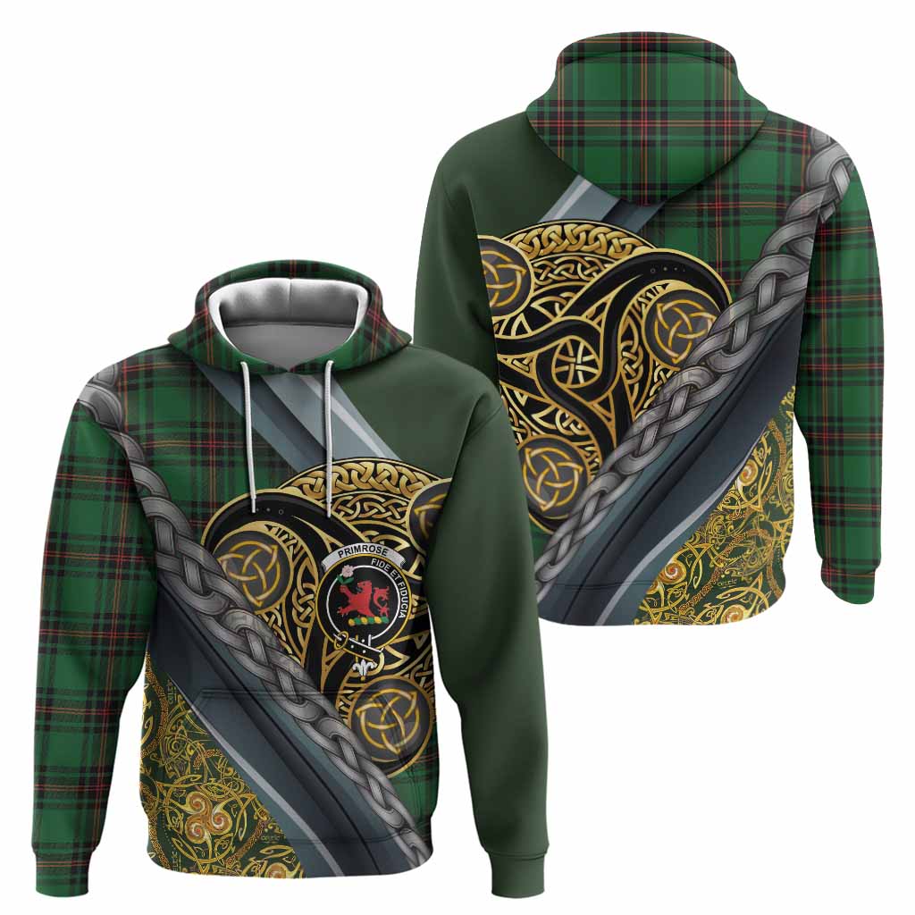 Primrose Tartan Crest Hoodie Scottish Triskele Celtic