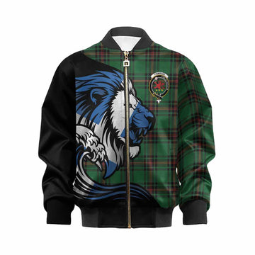 Primrose Tartan Crest Kid Bomber Jacket Scottish Golden Lions Wave Flow