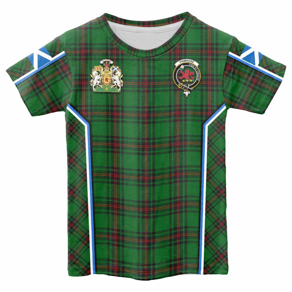 Primrose Tartan Crest Kid T-shirt Scotland Coat of Arm Flag Style - Tartan Vibes Clothing