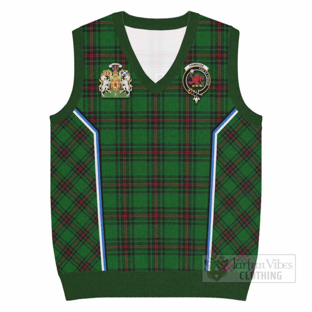 Primrose Tartan Crest Knitted V-Neck Vest Scotland Coat of Arm Flag Style - Tartan Vibes Clothing