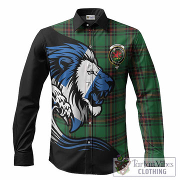 Primrose Tartan Crest Long Sleeve Button Shirts Scottish Golden Lions Wave Flow