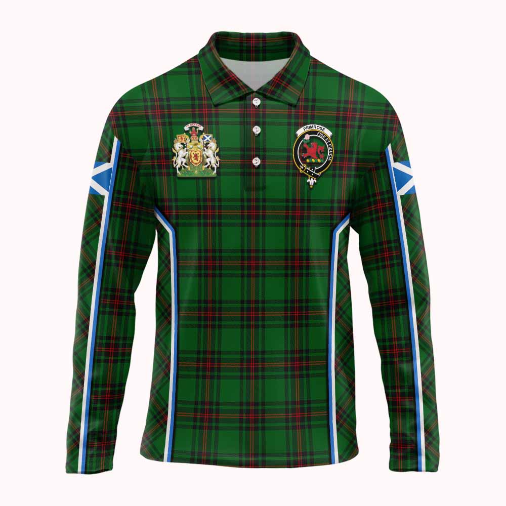 Primrose Tartan Crest Long Sleeve Polo Shirt Scotland Coat of Arm Flag Style - Tartan Vibes Clothing