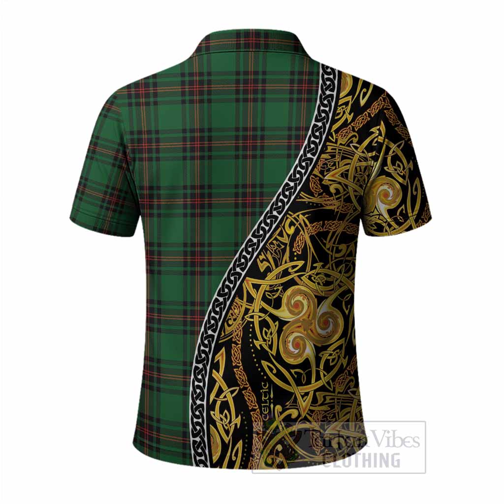Primrose Tartan Crest Polo Shirt Celtic Knot and Triple Trickle Spiral Symbols
