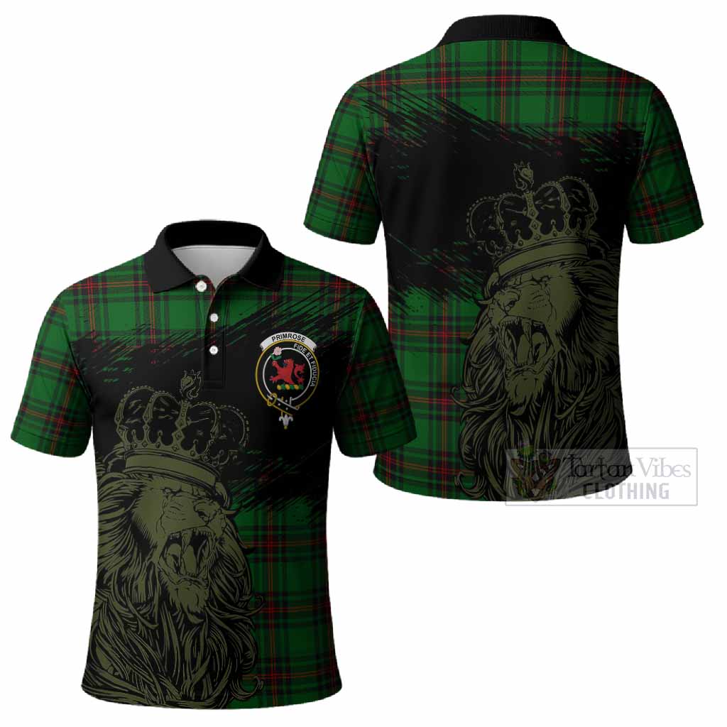 Primrose Tartan Crest Polo Shirt Crowned Lion Heritage Style