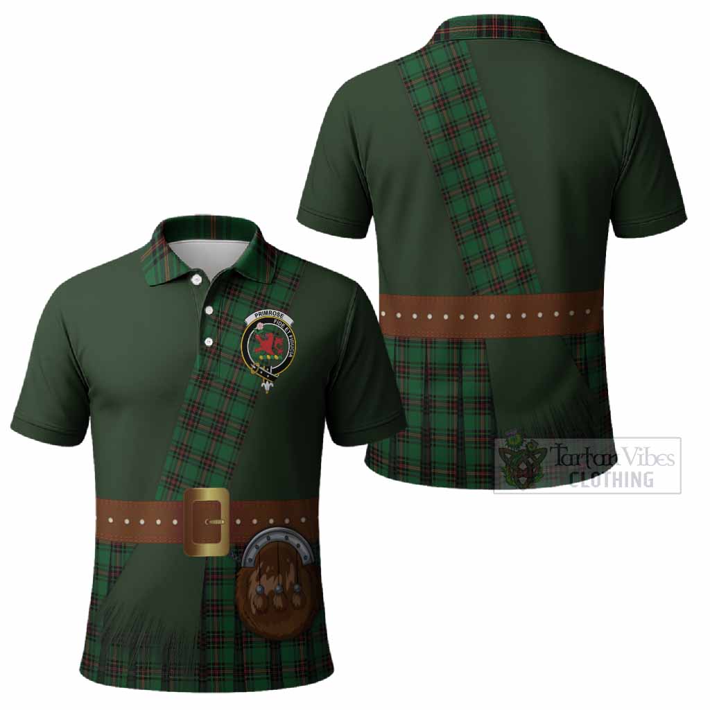 Primrose Tartan Crest Polo Shirt Kilt Costume Style