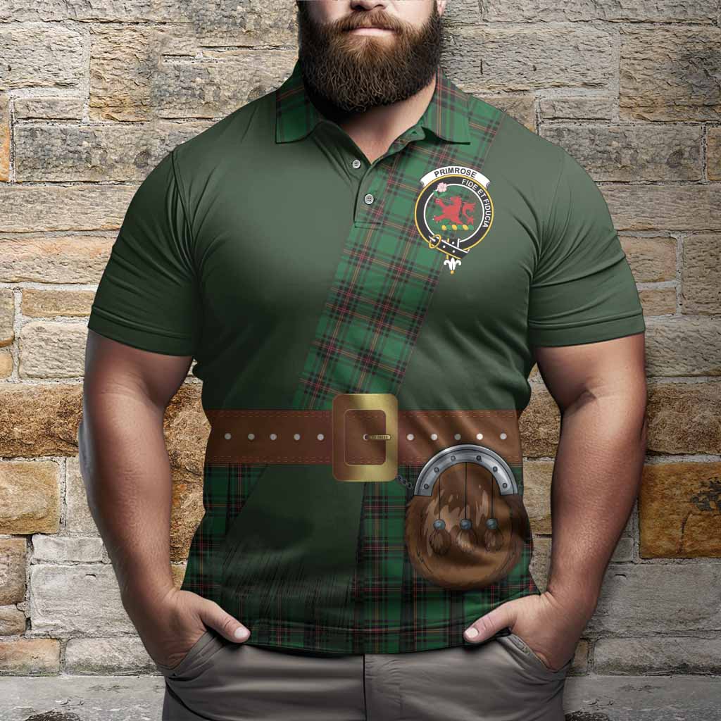Primrose Tartan Crest Polo Shirt Kilt Costume Style