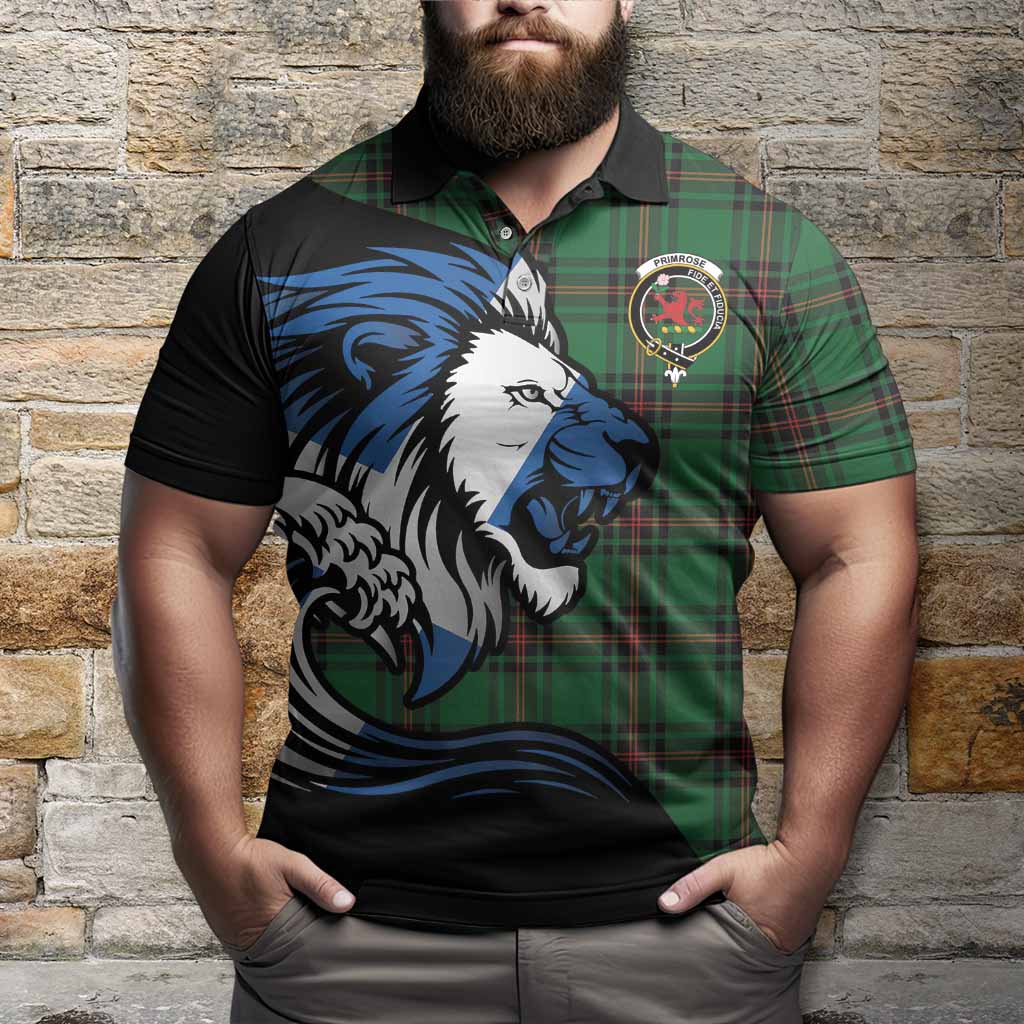Primrose Tartan Crest Polo Shirt Scottish Golden Lions Wave Flow