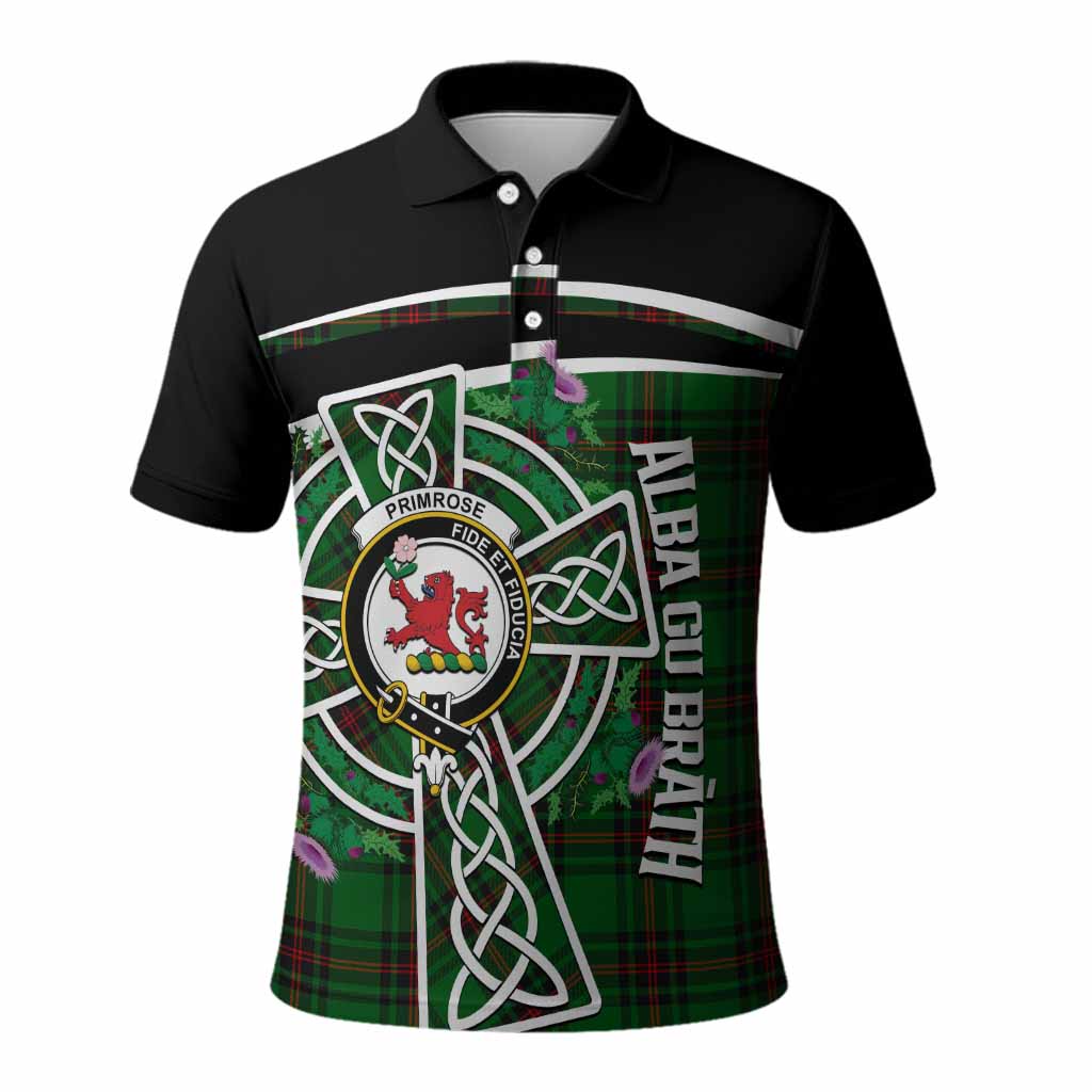 Primrose Tartan Crest Polo Shirt Scottish Thistle Celtic Cross Alba Gu Brath